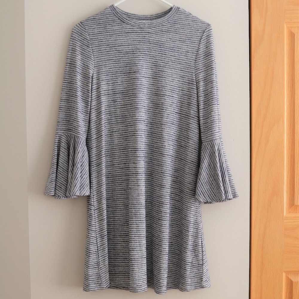 Speechless Bell Sleeve Hacci Striped Dress Blue and White Stripes